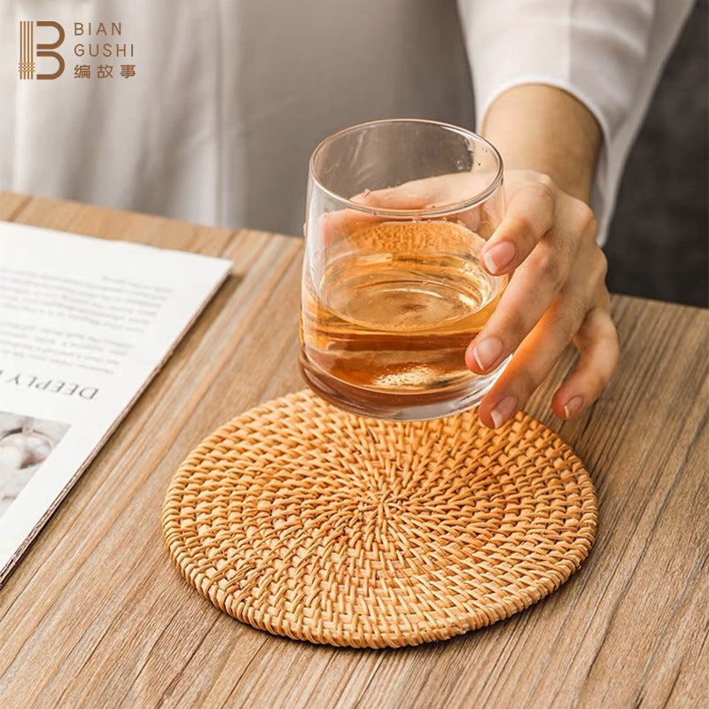 BGS Vietnamese autumn rattan hand-woven coasters, insulation pads, diameter 8-18cm