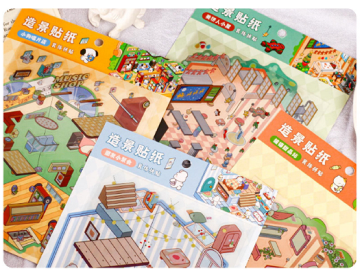 RetroStory Cartoon 3d three-dimensional large-size scene stickers, diy children's handmade decoration creative hand account landscaping stickers