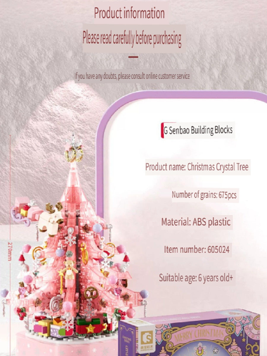 Sembo Crystal Christmas tree with light and music box, handmade toys made of small particles, Christmas toys made of building blocks, gifts