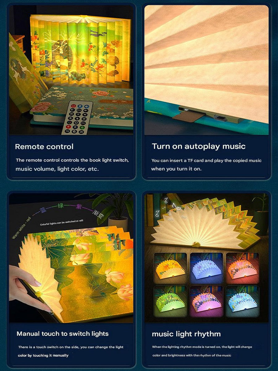 OBB OBB LED Folding Book Light with Bluetooth Speaker, Rechargeable Battery, Voice Control, Phone Control, Timer Function, Medium Size, Gift