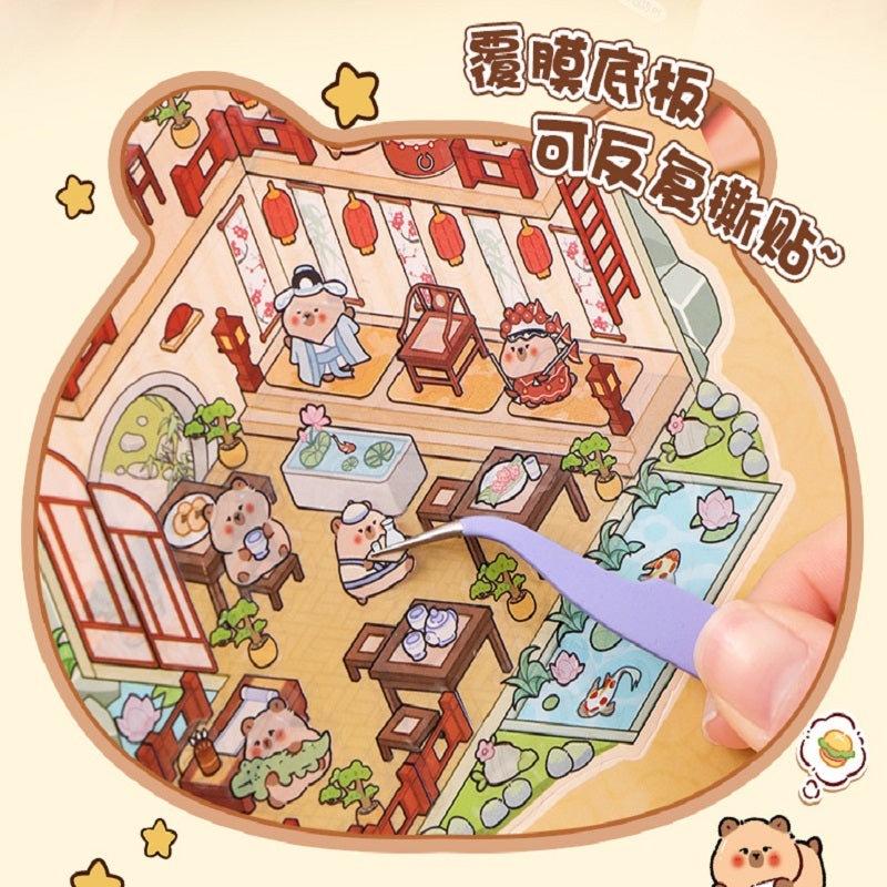 ERANC Collection of 3D three-dimensional hut miniature scene landscaping stickers, children's diy hand account educational toy stickers, 20 scenes