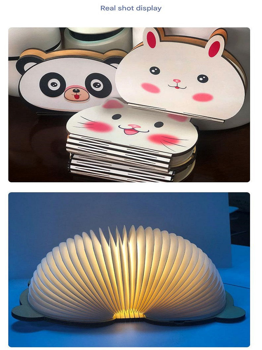 OBB Wooden cartoon folding book lamp, children's cultural and creative gift, colorful LED rechargeable night light