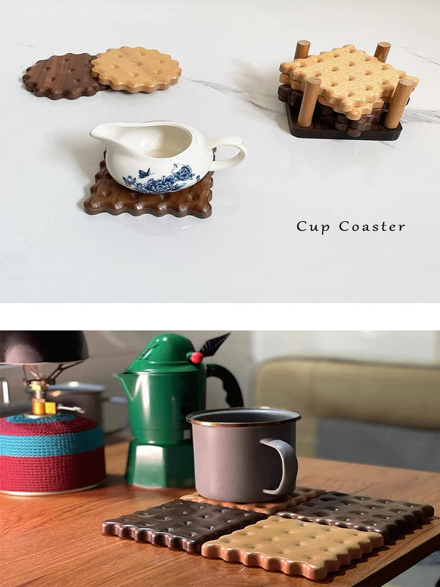 XMT Creative biscuit solid wood coaster, black walnut/beech, 2 pieces