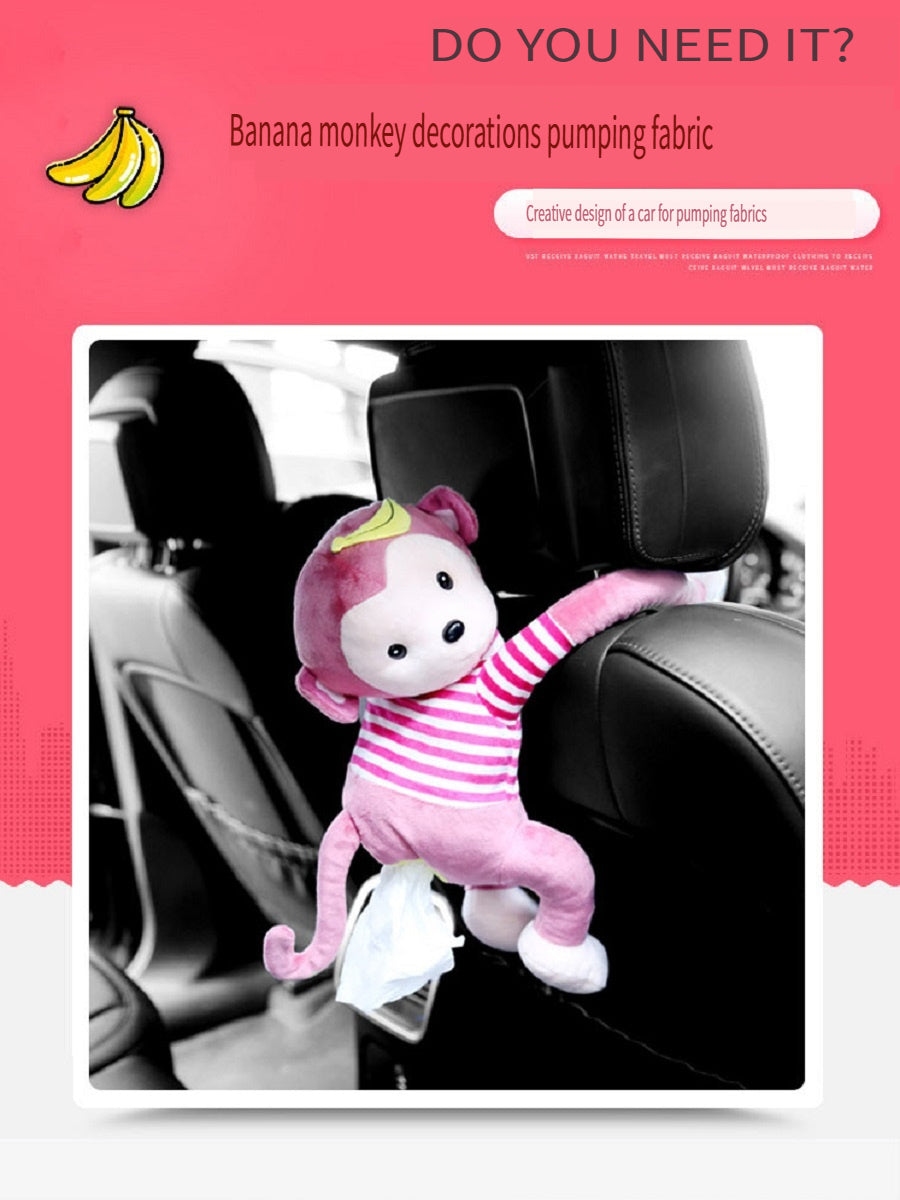 MCZB Creative Pippi monkey tissue box, car supplies, pull-out car seat back pumping box, can be used at home, can be used as a toy