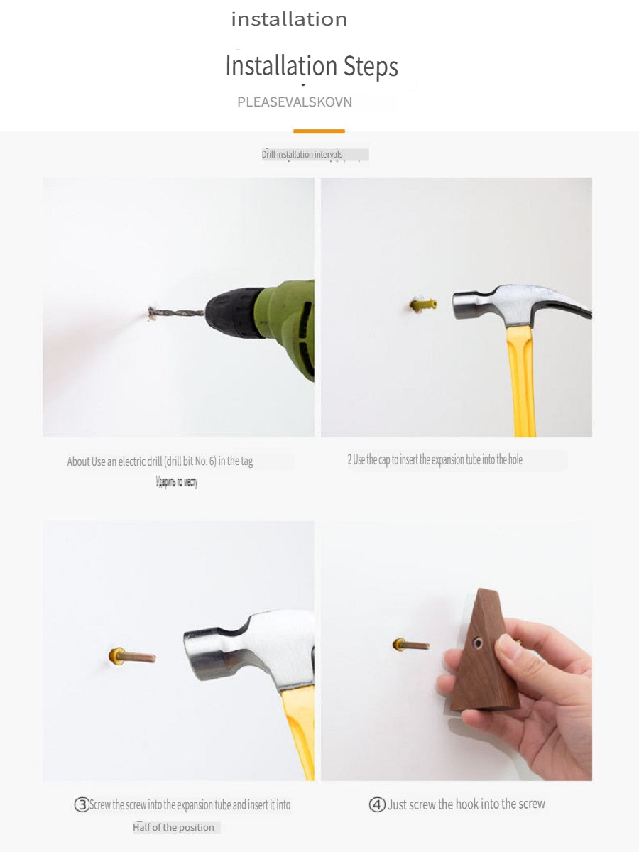 XMT Scandinavian-style solid wood hook, two installation methods, made of black walnut, beech brass, handmade