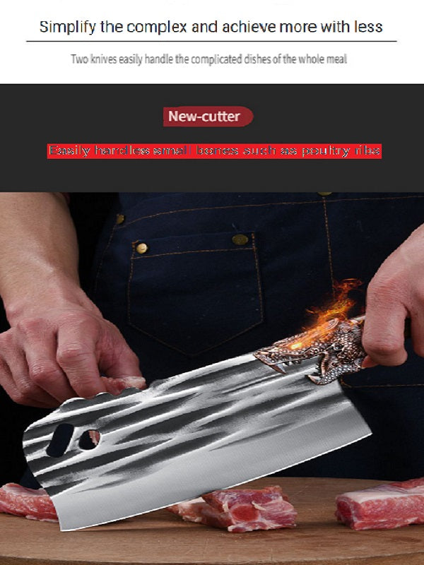 HFD Chef's special chopping and cutting knife, suitable for meat, poultry, vegetables, fruits, etc., wooden handle，forged, two-knife set