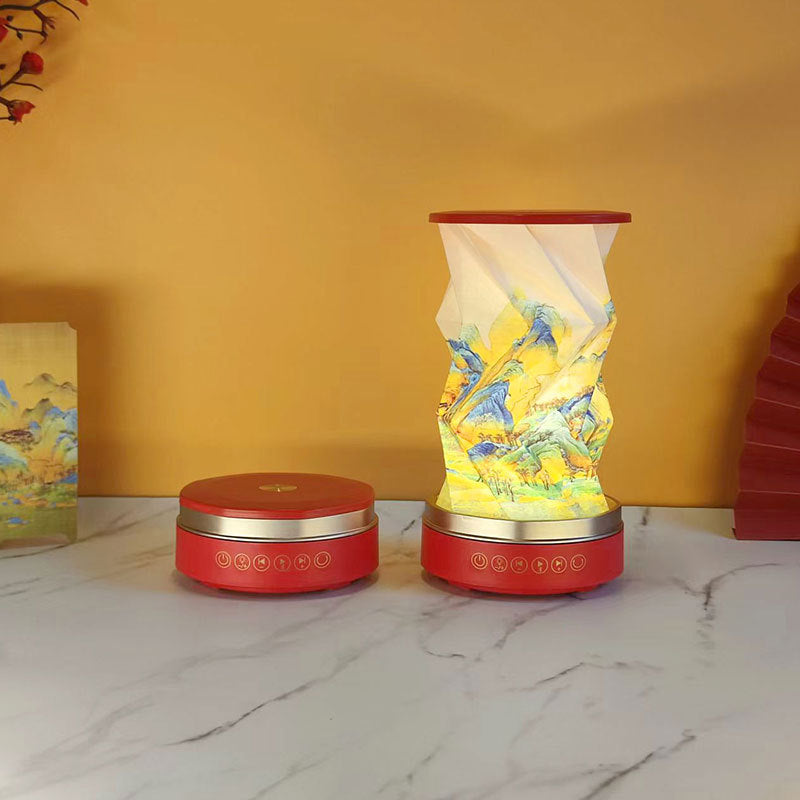 OBB LED folding night light, USB charging, rotating, with Bluetooth speaker, revolving lantern, cultural and creative gift