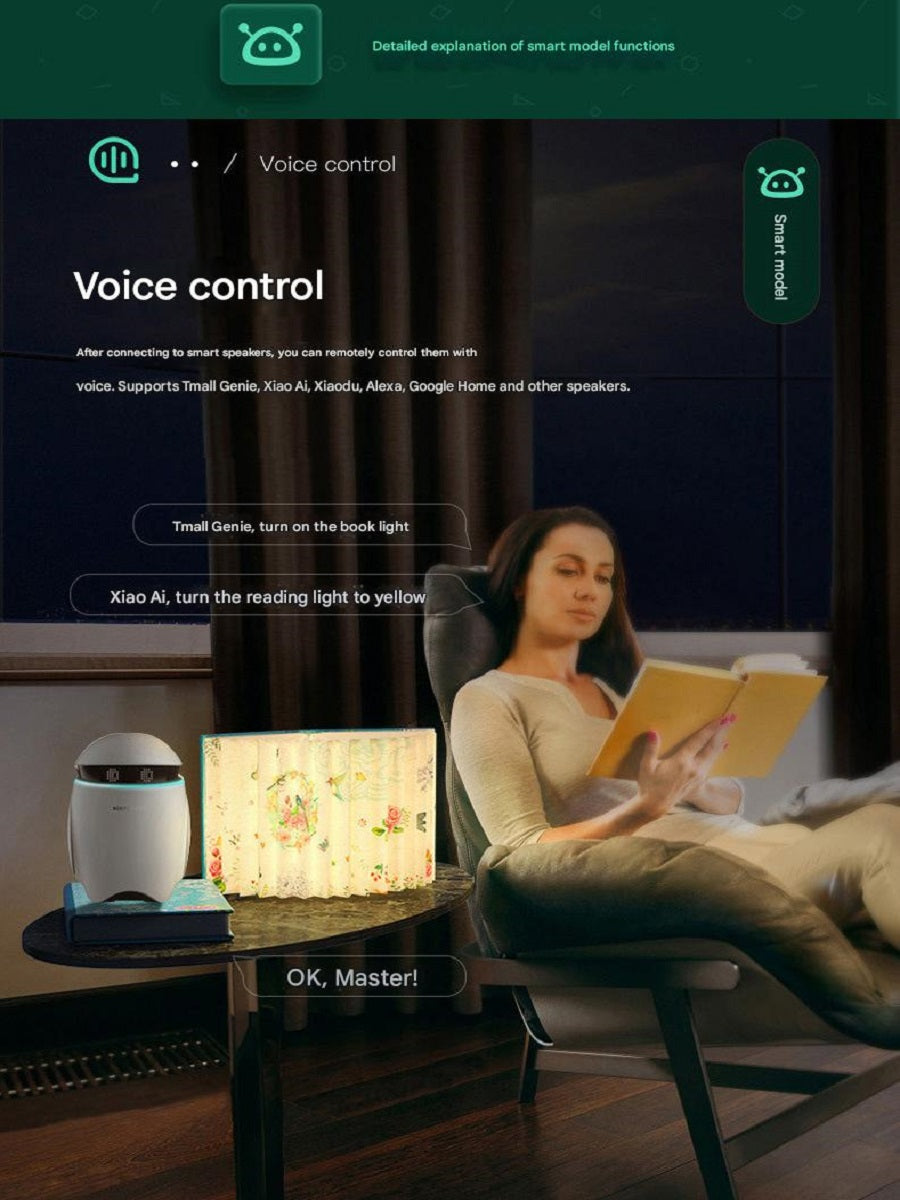 OBB OBB LED Folding Book Light with Bluetooth Speaker, Rechargeable Battery, Voice Control, Phone Control, Timer Function, Medium Size, Gift