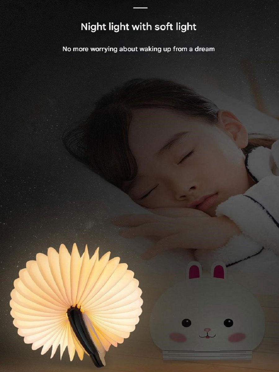 OBB Wooden cartoon folding book lamp, children's cultural and creative gift, colorful LED rechargeable night light