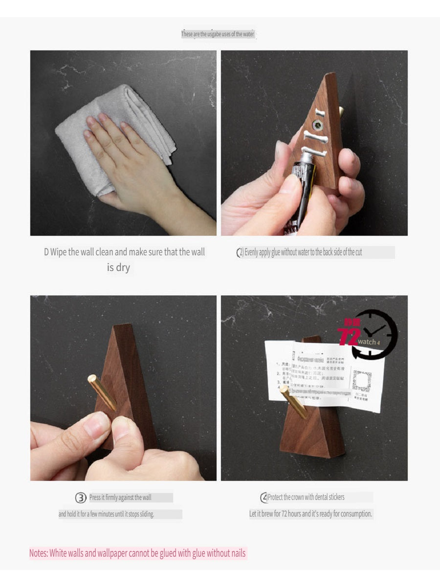 XMT Scandinavian-style solid wood hook, two installation methods, made of black walnut, beech brass, handmade