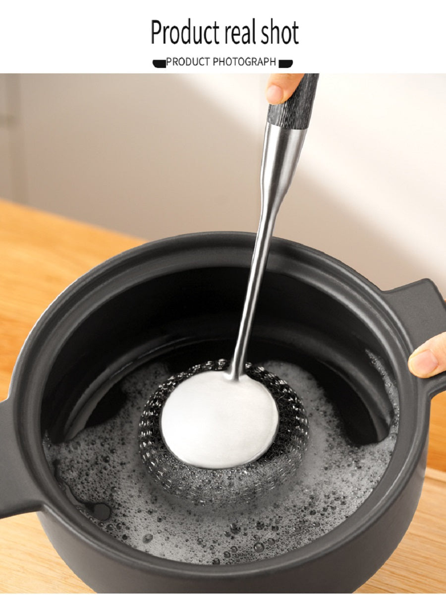 HOMGED Ebony handle 304 stainless steel household kitchen pot brush, removable and replaceable brush