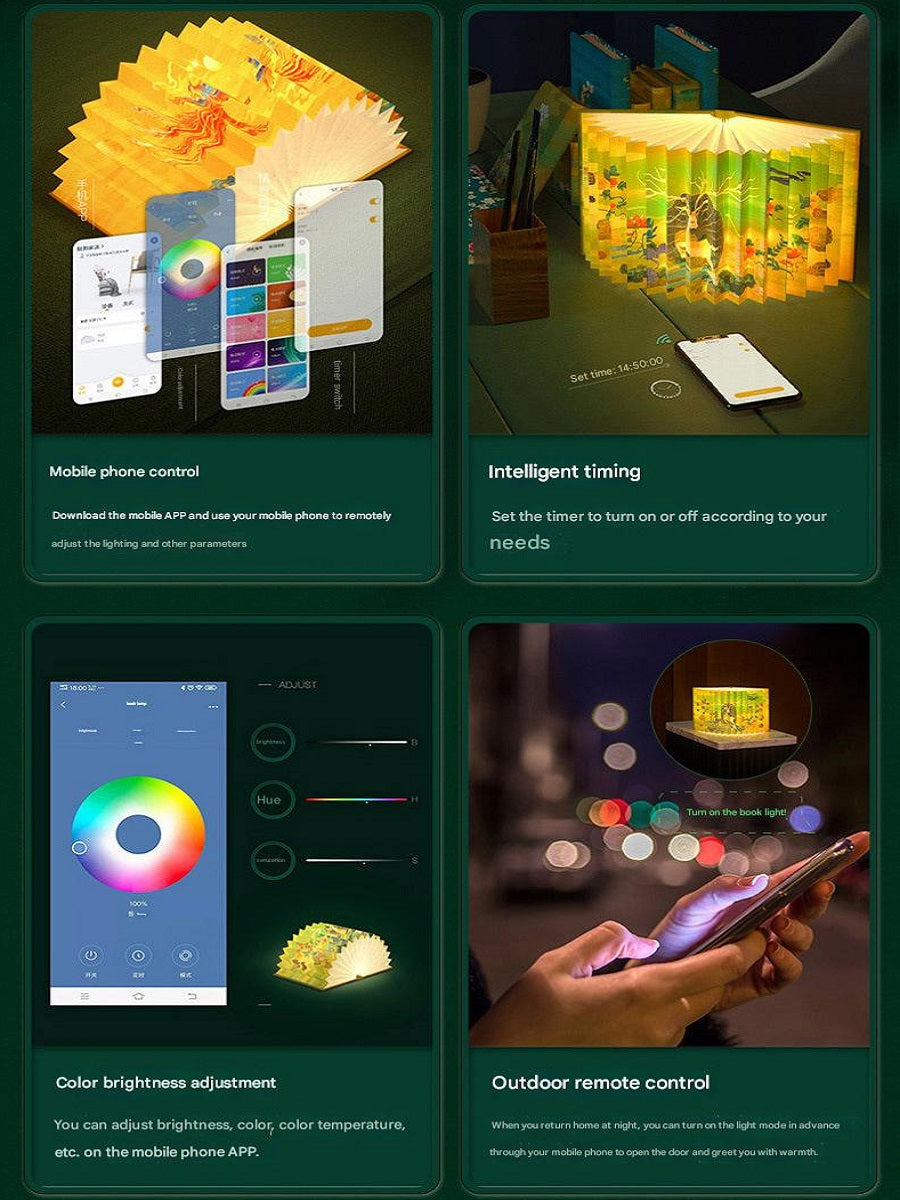 OBB OBB LED Folding Book Light with Bluetooth Speaker, Rechargeable Battery, Voice Control, Phone Control, Timer Function, Medium Size, Gift