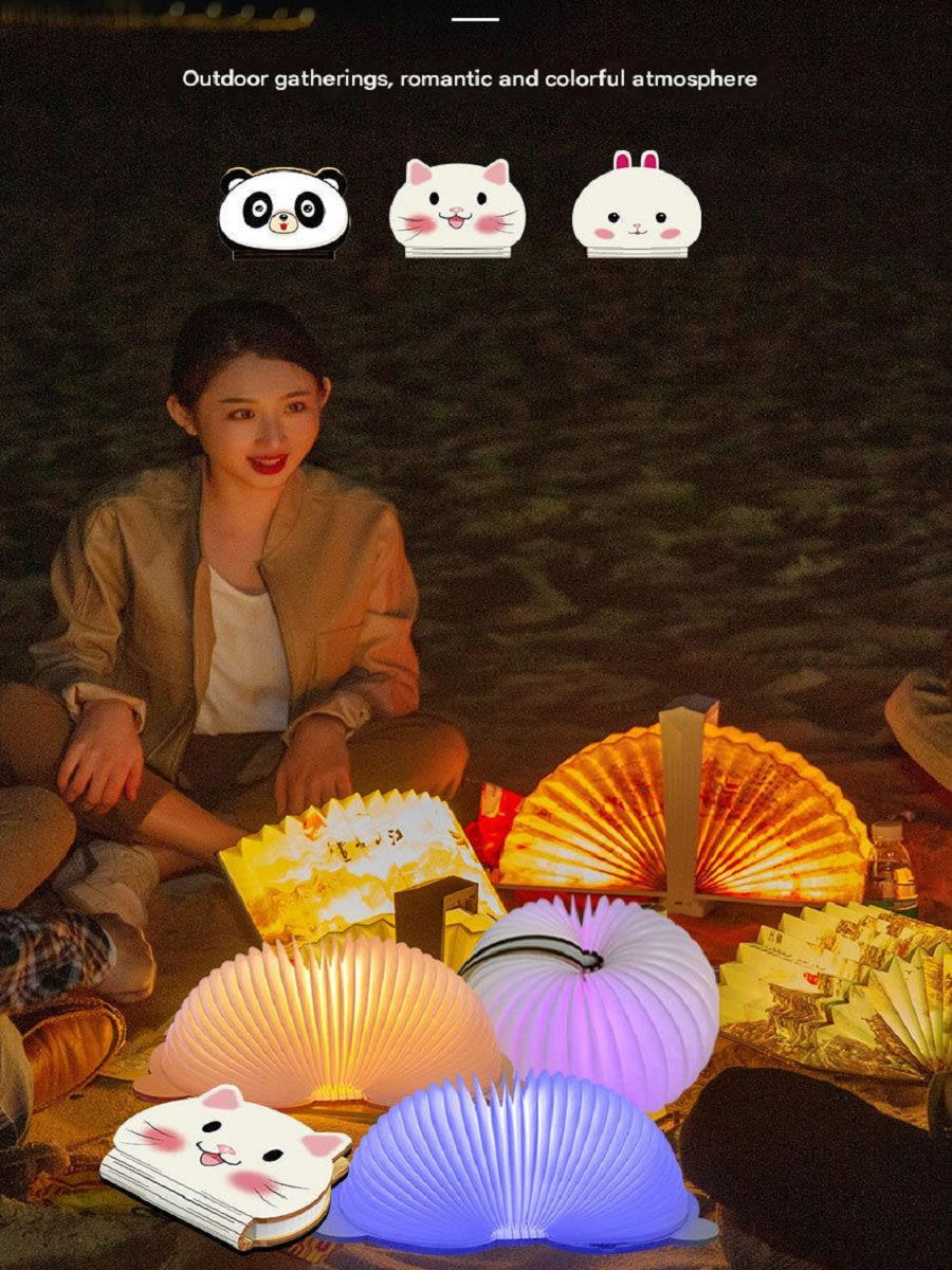 OBB Wooden cartoon folding book lamp, children's cultural and creative gift, colorful LED rechargeable night light