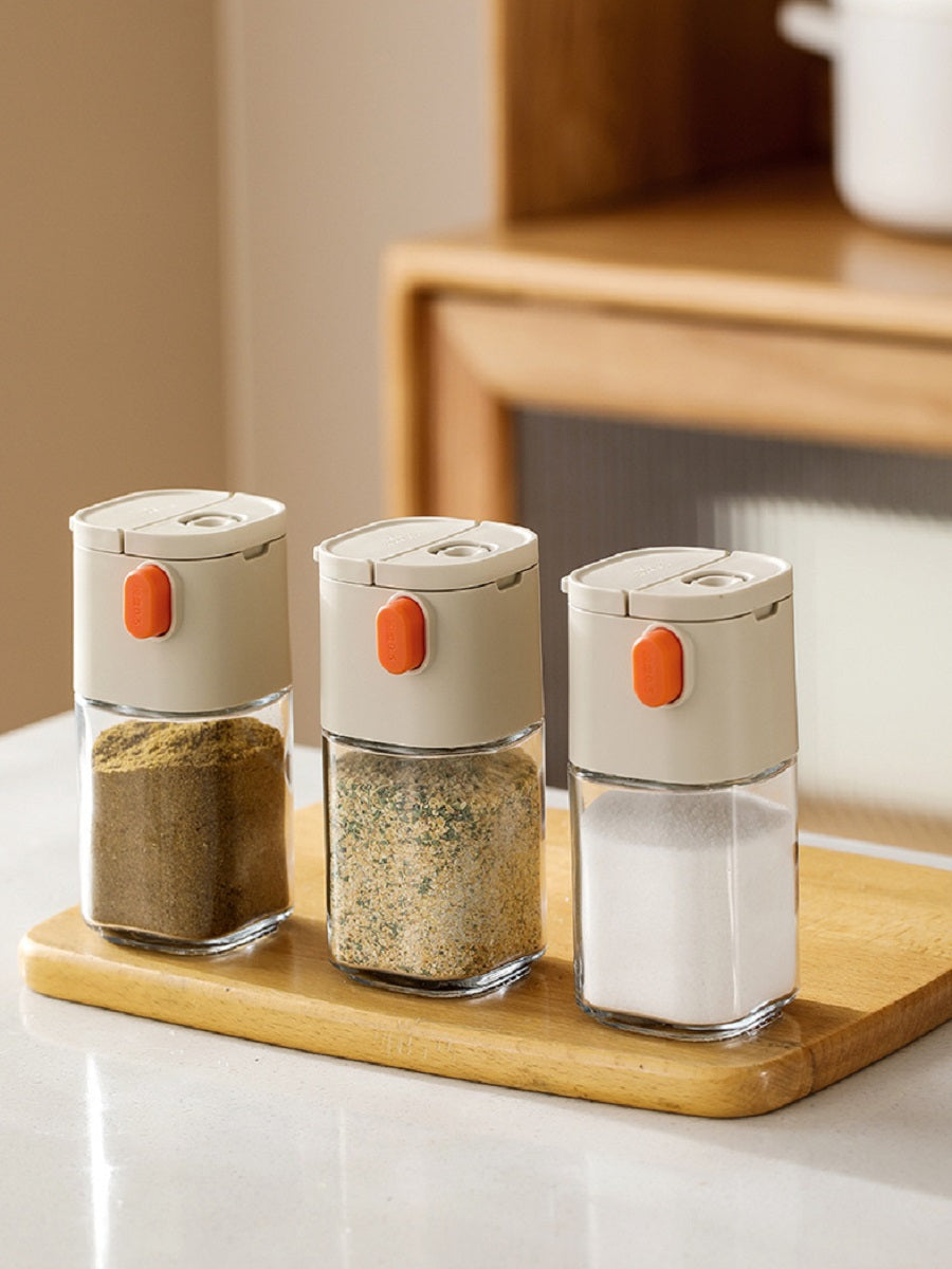 FaSoLa Kitchen glass seasoning bottle, suitable for solid seasoning, push-type, quantitative control，180ml
