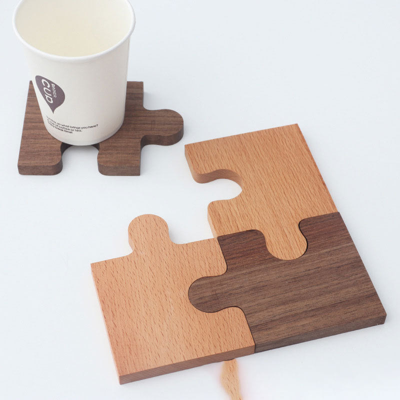 MYZD Natural bamboo Japanese puzzle coasters, 4-piece set