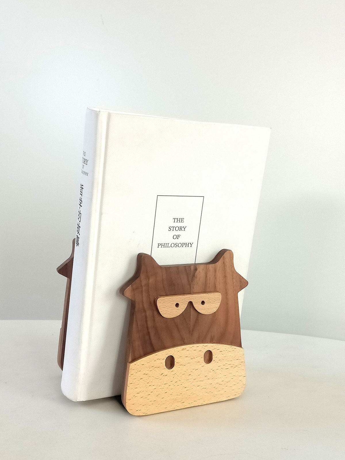 XMT Walnut inlaid beech calf book stand, 2 pcs