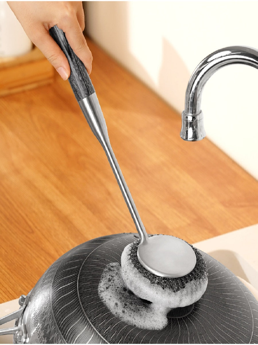 HOMGED Ebony handle 304 stainless steel household kitchen pot brush, removable and replaceable brush
