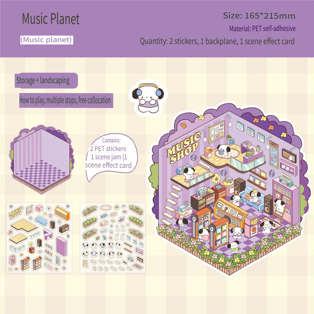 RetroStory Cartoon 3d three-dimensional large-size scene stickers, diy children's handmade decoration creative hand account landscaping stickers