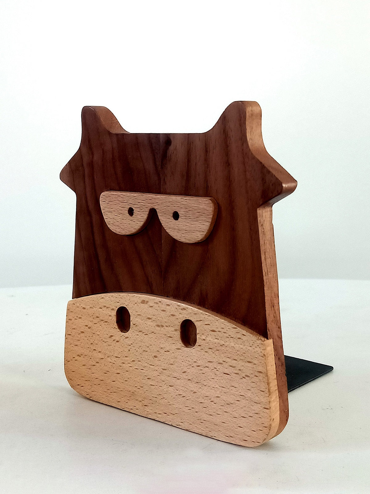 XMT Walnut inlaid beech calf book stand, 2 pcs