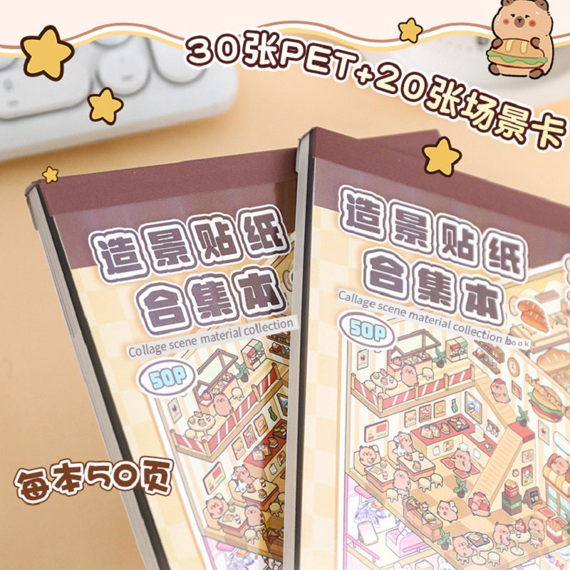 ERANC Collection of 3D three-dimensional hut miniature scene landscaping stickers, children's diy hand account educational toy stickers, 20 scenes