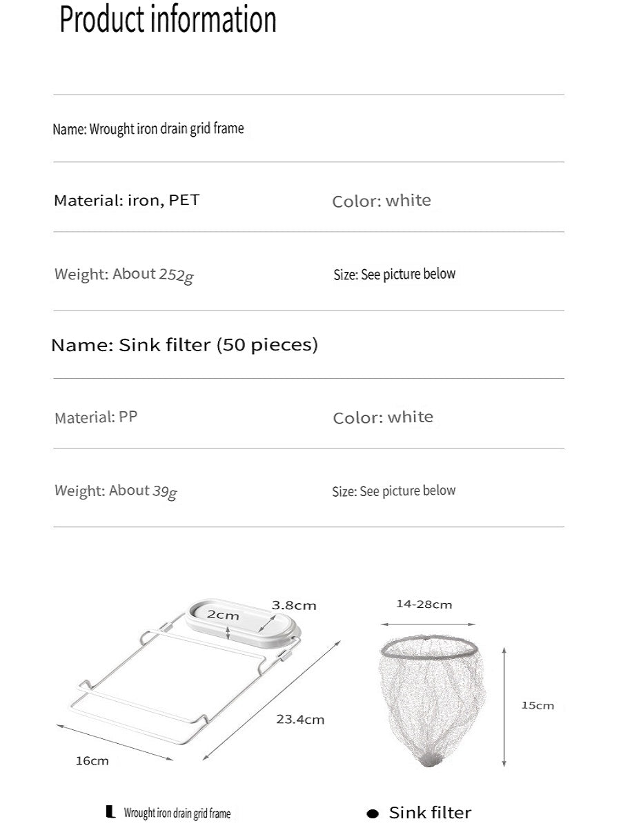 FaSoLa Kitchen sink filter and drain rack, food waste net bag, sink drain net