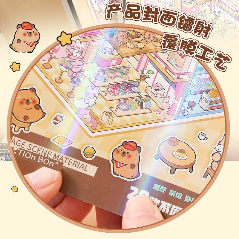 ERANC Collection of 3D three-dimensional hut miniature scene landscaping stickers, children's diy hand account educational toy stickers, 20 scenes