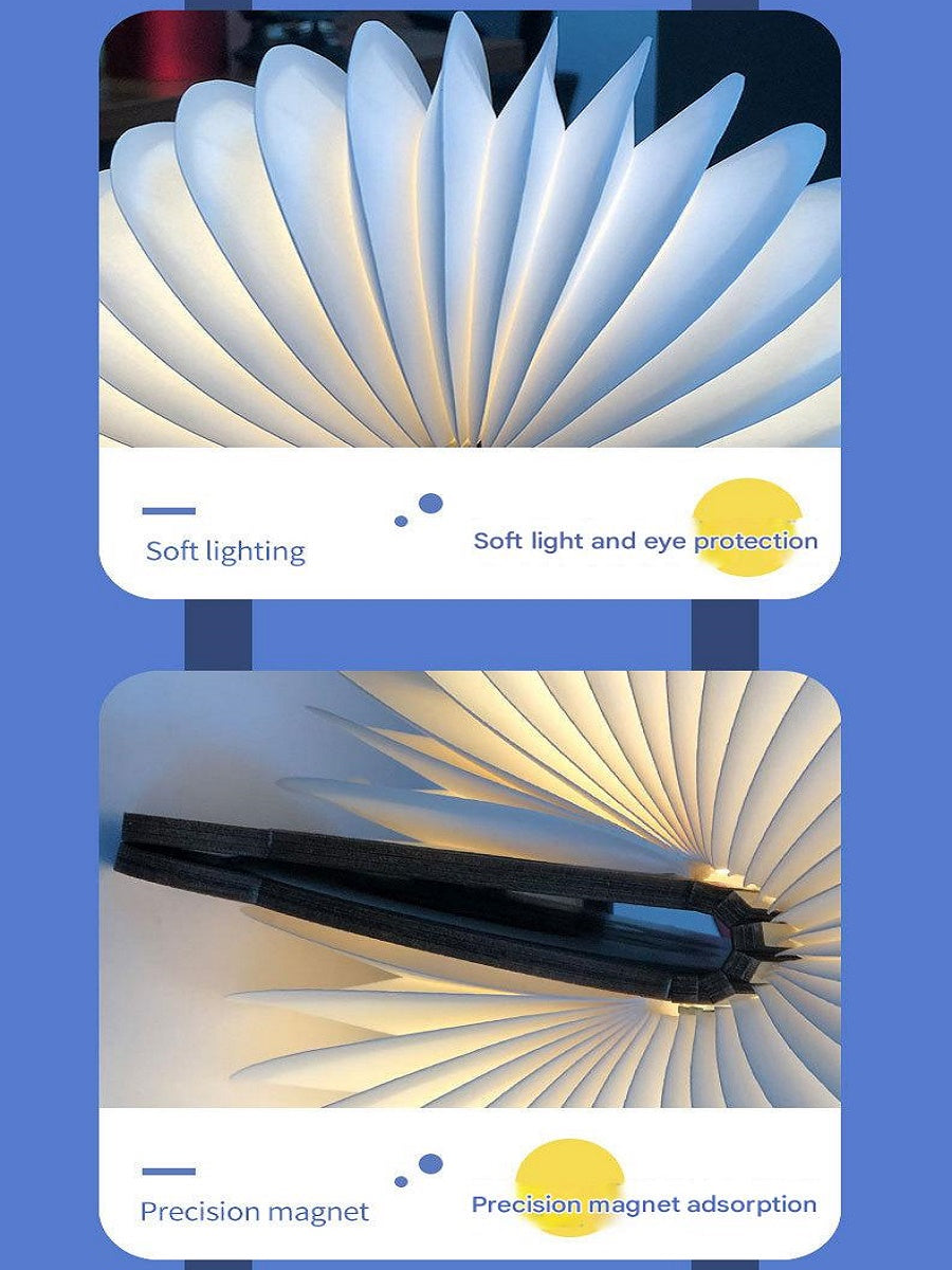 OBB Wooden cartoon folding book lamp, children's cultural and creative gift, colorful LED rechargeable night light