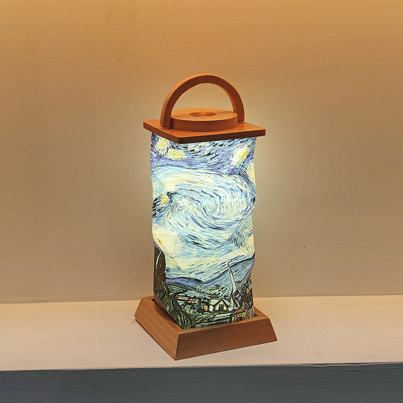 OBB Creative solid wood paper art atmosphere desk lamp, cultural and creative gift lamp, ornaments, touch dimming LED rechargeable night light