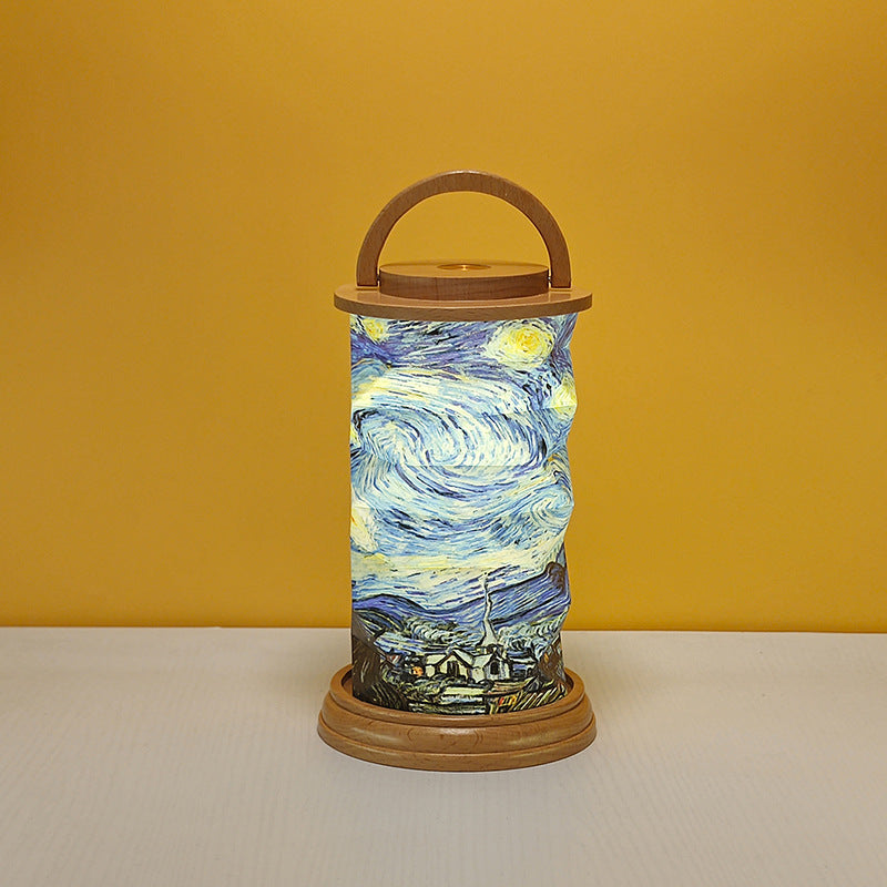 OBB Creative solid wood paper art atmosphere desk lamp, cultural and creative gift lamp, ornaments, touch dimming LED rechargeable night light