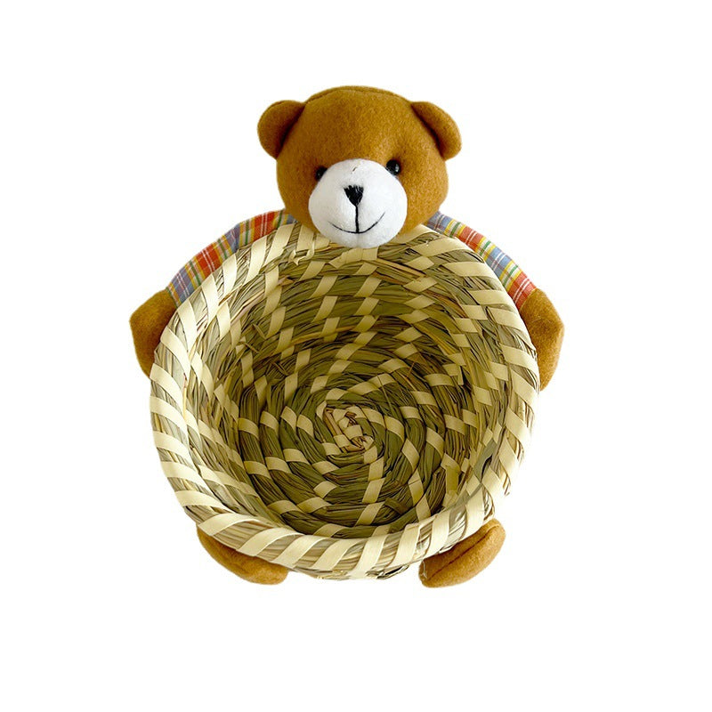 BGS Pastoral style thatched hand-woven bear storage basket，2 packs