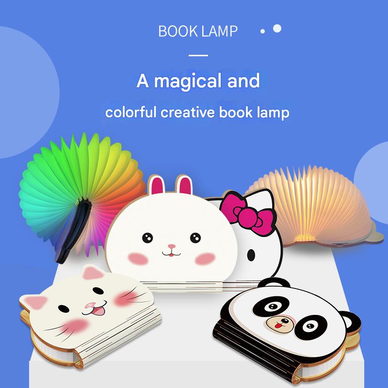 OBB Wooden cartoon folding book lamp, children's cultural and creative gift, colorful LED rechargeable night light