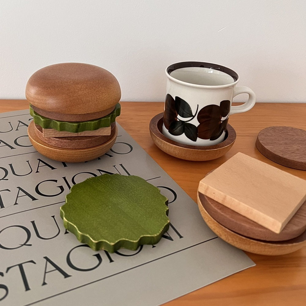 MYZD Creative and fun solid wood hamburger coaster, multi-function home furnishing decorate