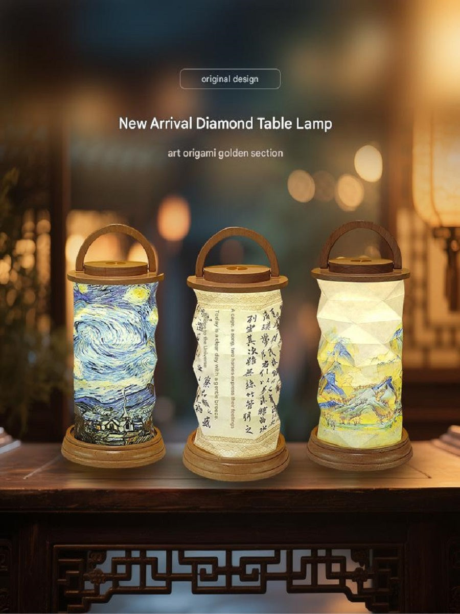 OBB Creative solid wood paper art atmosphere desk lamp, cultural and creative gift lamp, ornaments, touch dimming LED rechargeable night light