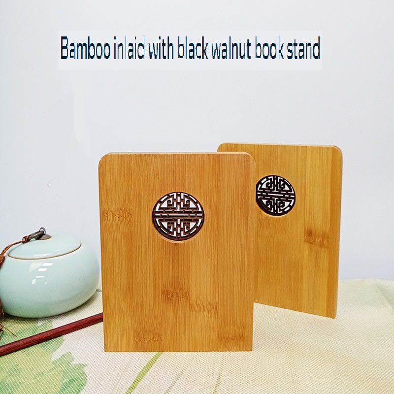 XMT Mao bamboo inlaid walnut Chinese style book stand bookcase, simple Chinese style cultural and creative，2 pcs
