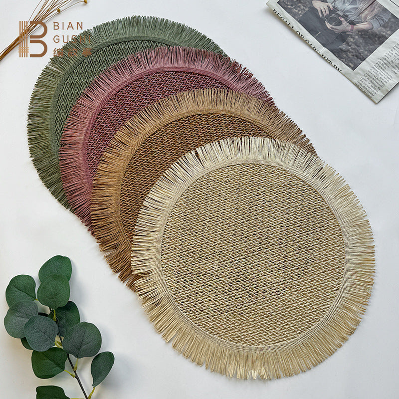 BGS Solid Color Paper Woven Tassel Round Insulated Placemat, Home Decor, 38cm (15 inches) Diameter