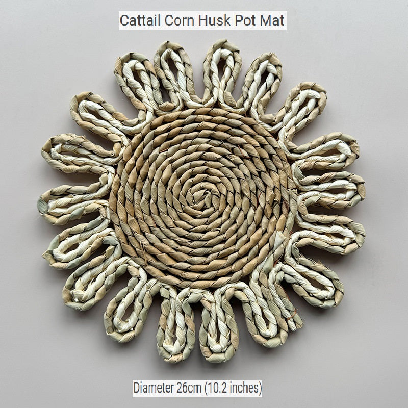 BGS Nordic pastoral style cattail corn fur hand-woven pot mat insulation pad