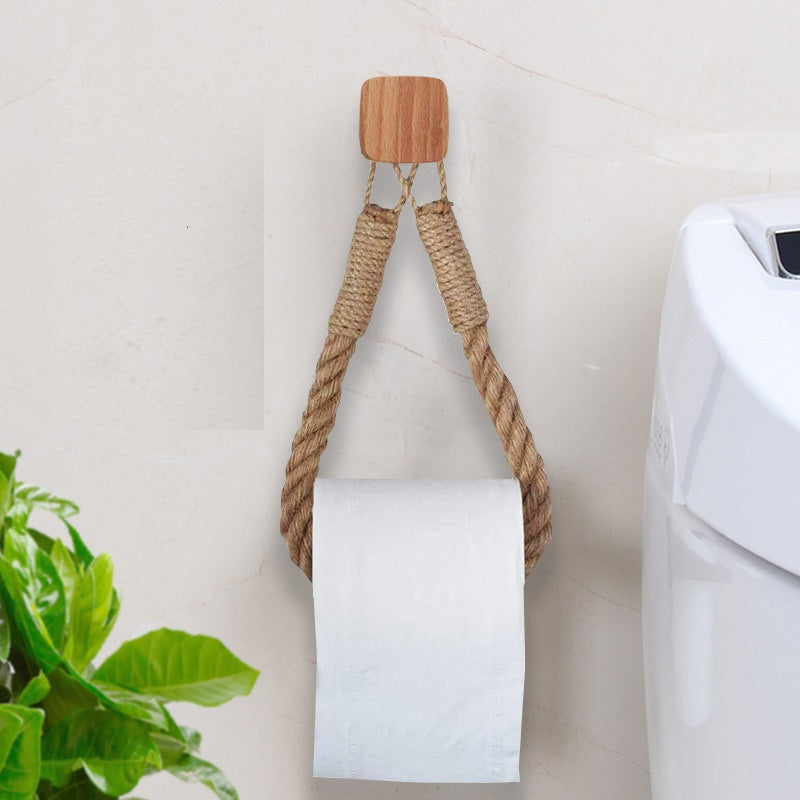 XMT Paper Roll Holder Made of Beech and Hemp Rope, Two Ways of Installation