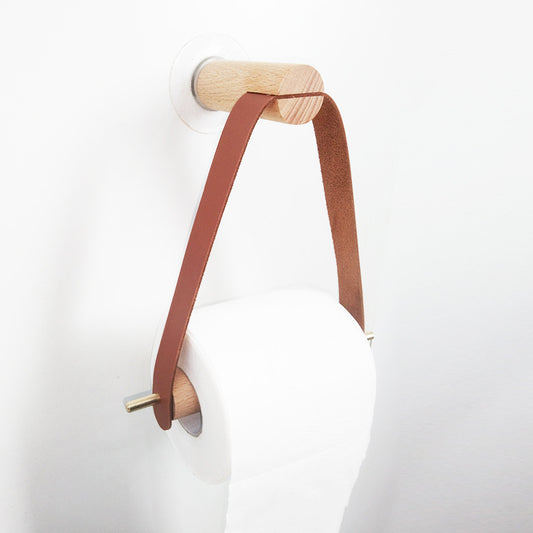 XMT Hanging paper roll holder made of pure copper and beech wood