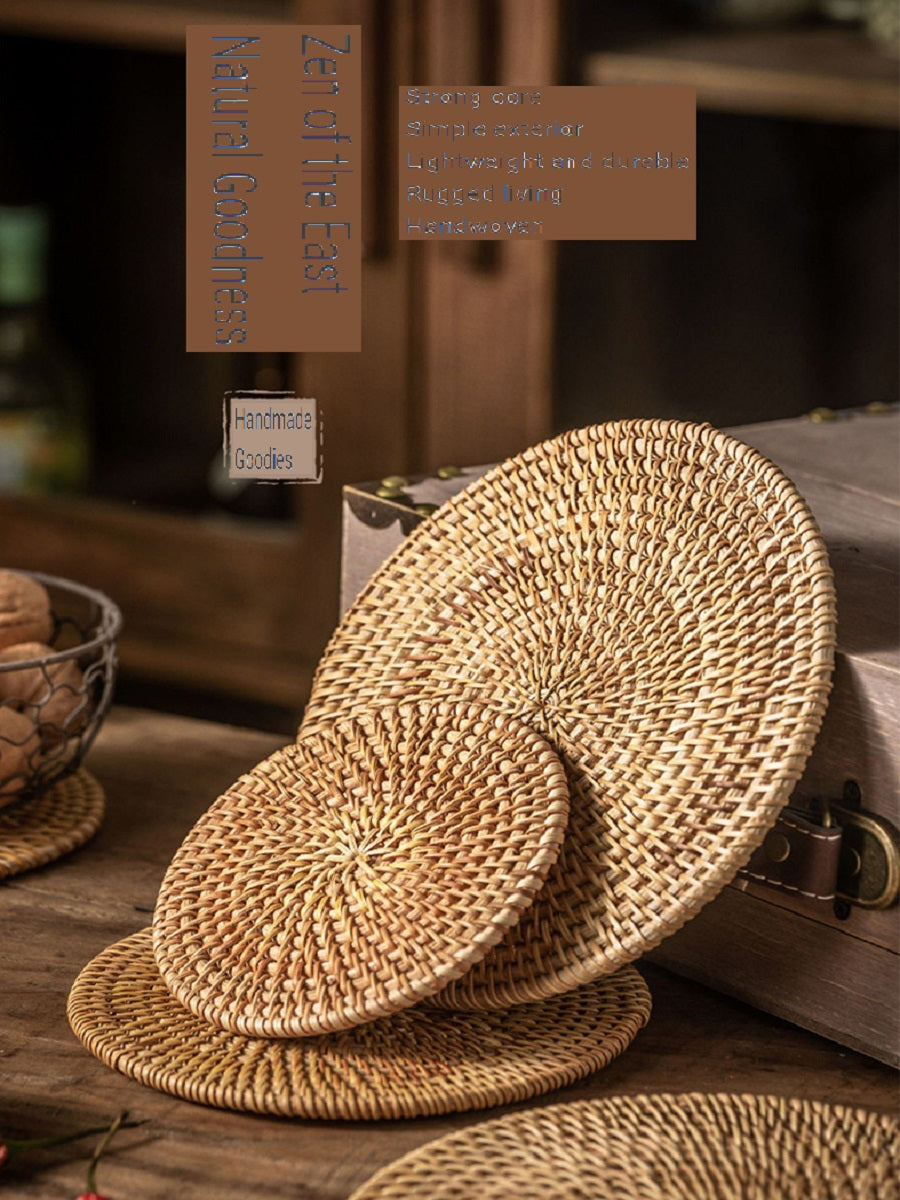 BGS Vietnamese autumn rattan hand-woven coasters, insulation pads, diameter 8-18cm