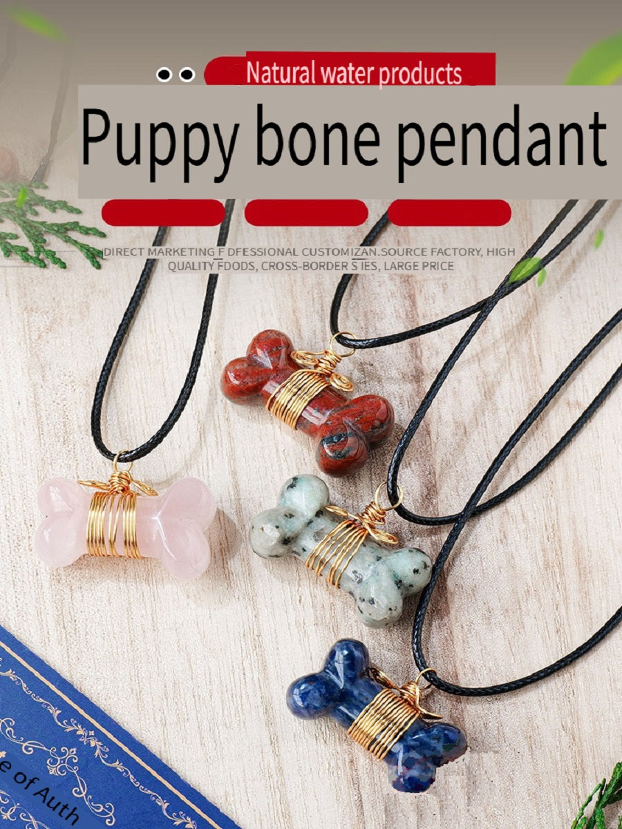 RYS Natural crystal gemstone carved dog bone necklace pendant