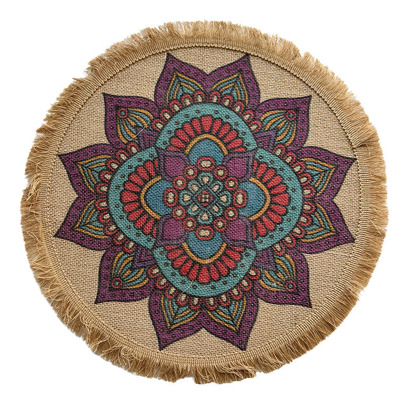 BGS Bohemian Jute Tassel Placemats, Color Printed Potholders, 40cm (15.8 inches) Diameter, 2-Pack, 4-Pack