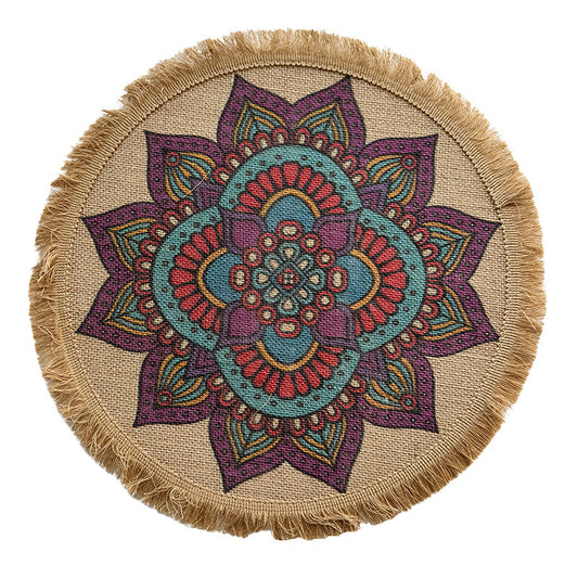 BGS Bohemian Jute Tassel Placemats, Color Printed Potholders, 40cm (15.8 inches) Diameter, 2-Pack, 4-Pack