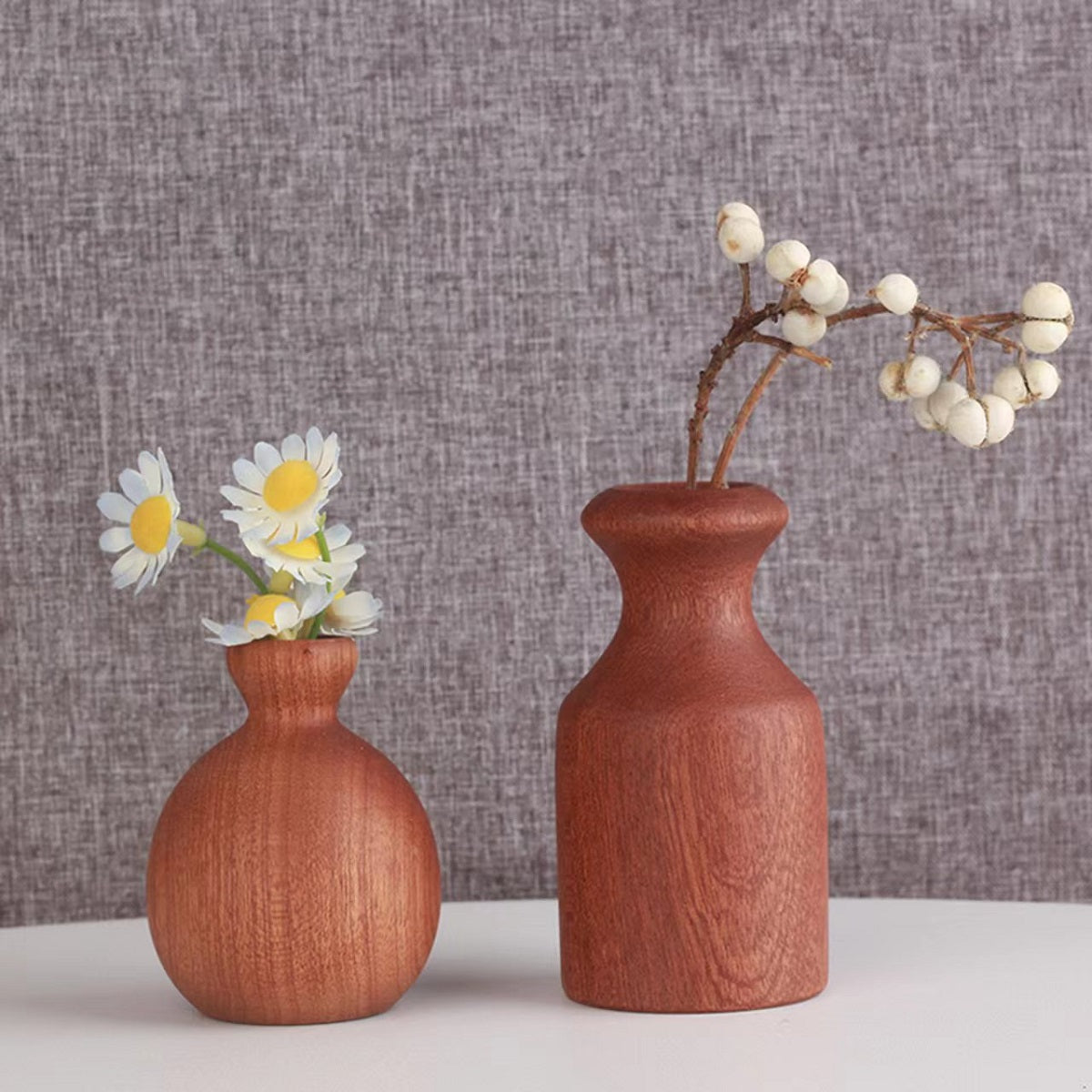 VKXK African Sabili wooden hand-made vase, solid wood flower arrangement, desktop decoration, retro handmade simple dry vase decoration