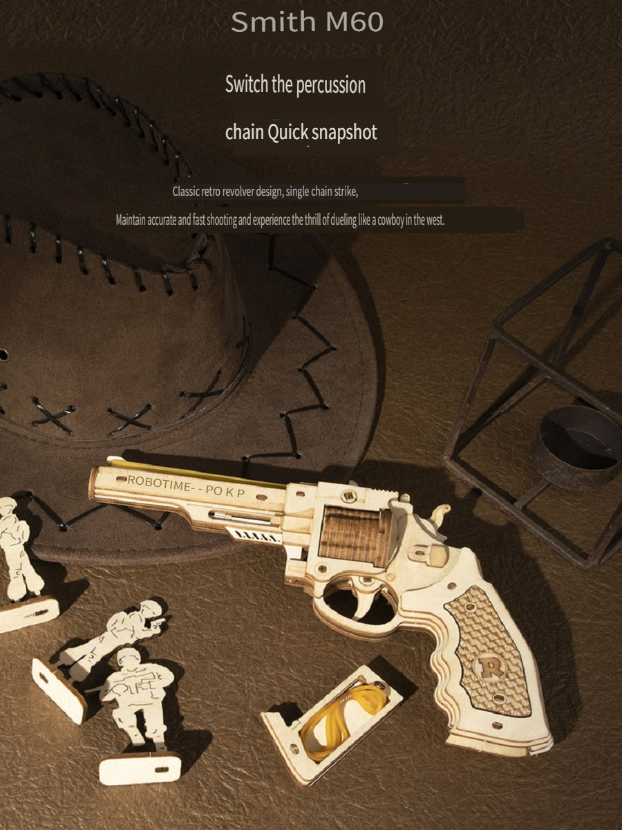 Rokr revolver Smith M60/Remington shotgun M870, made of wooden parts, can be used for shooting, handmade weapon model