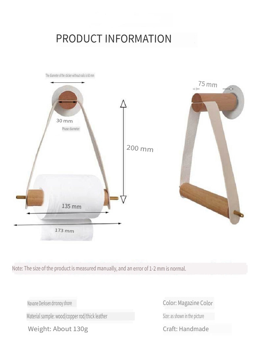 XMT Hanging paper roll holder made of pure copper and beech wood
