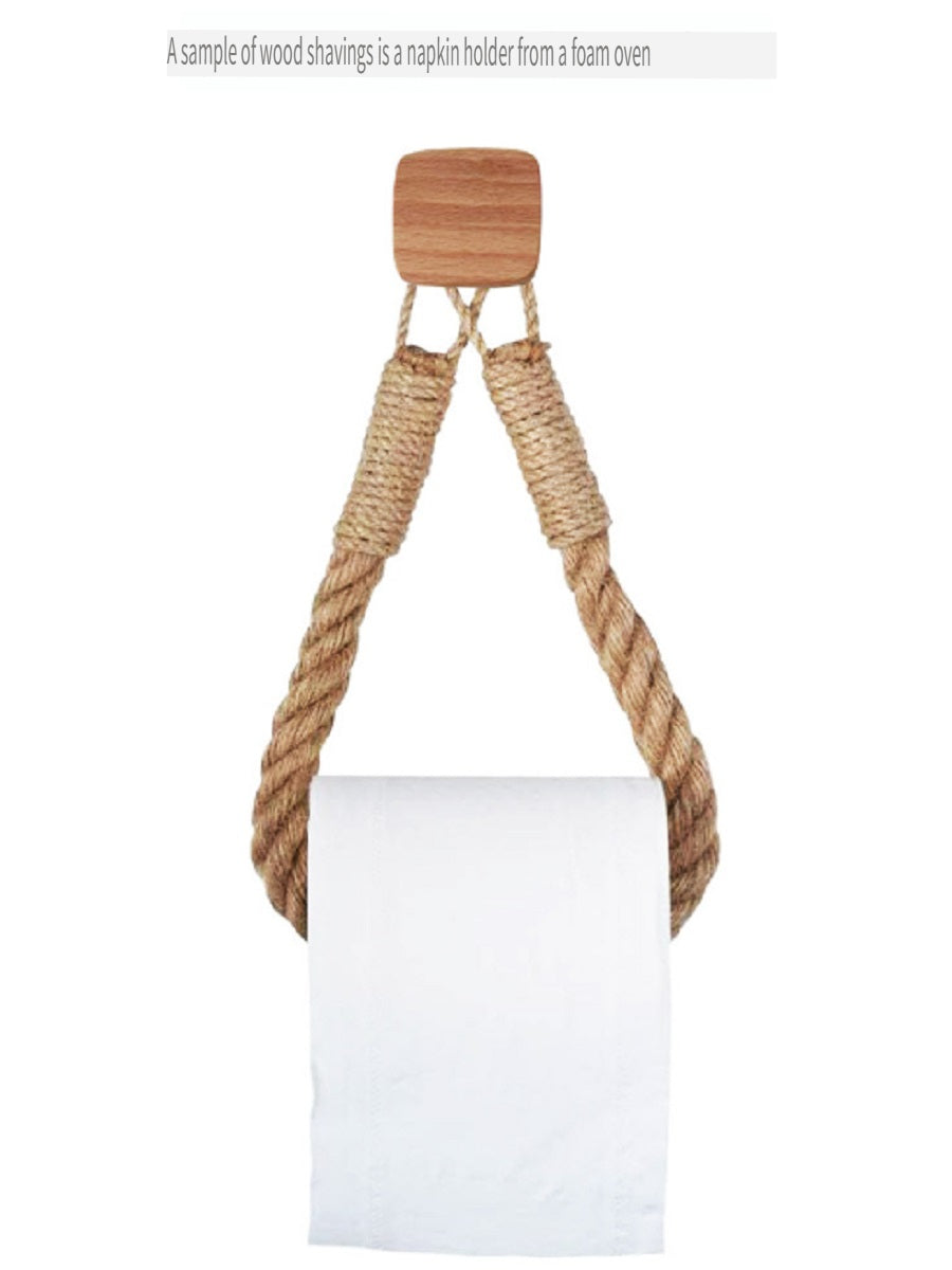 XMT Paper Roll Holder Made of Beech and Hemp Rope, Two Ways of Installation