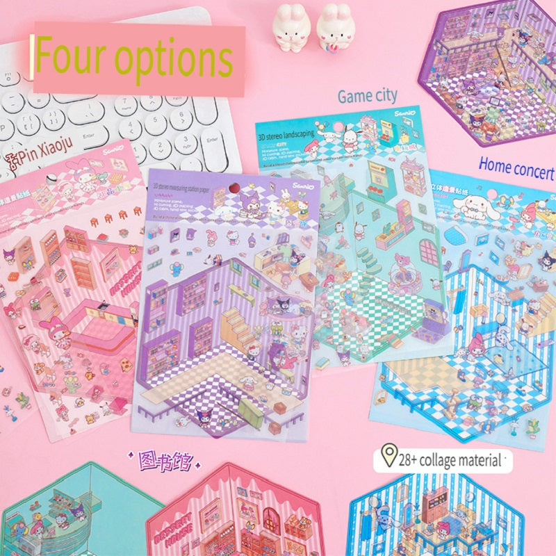 ERANC Three-dimensional cartoon  miniature scene stickers, collage landscaping stickers, hand account materials, diy stickers