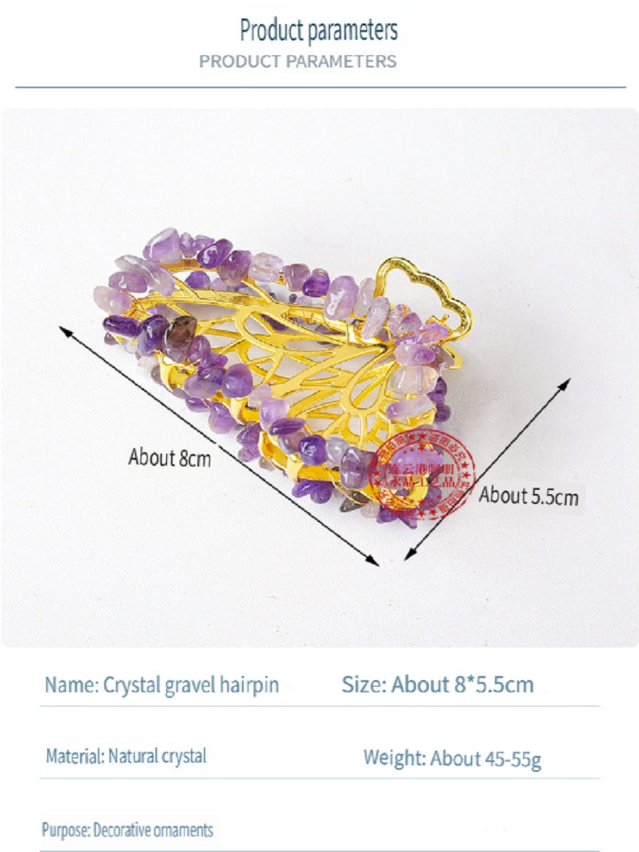 APENG Natural crystal gemstone gravel alloy butterfly hairpin