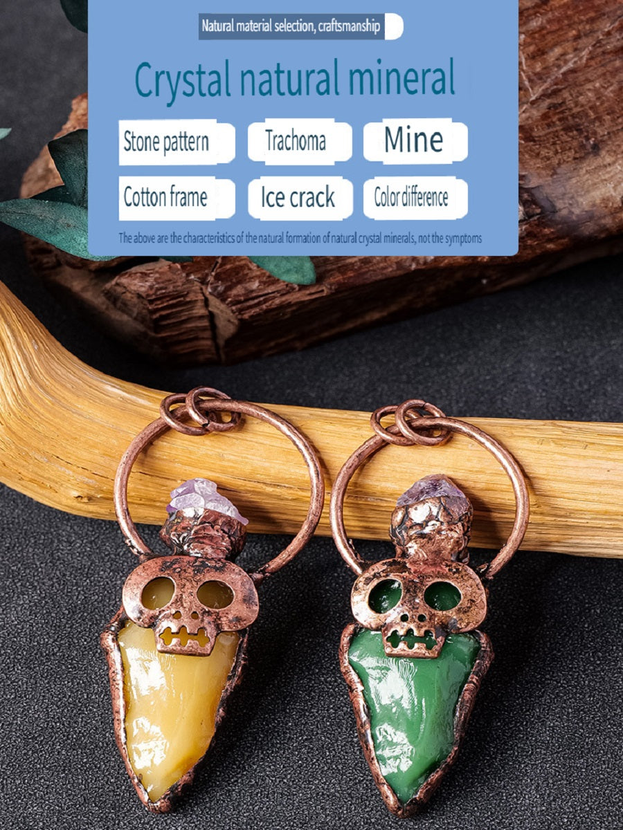 RYS European and American retro copper skull crystal arrow pendant necklace, punk style