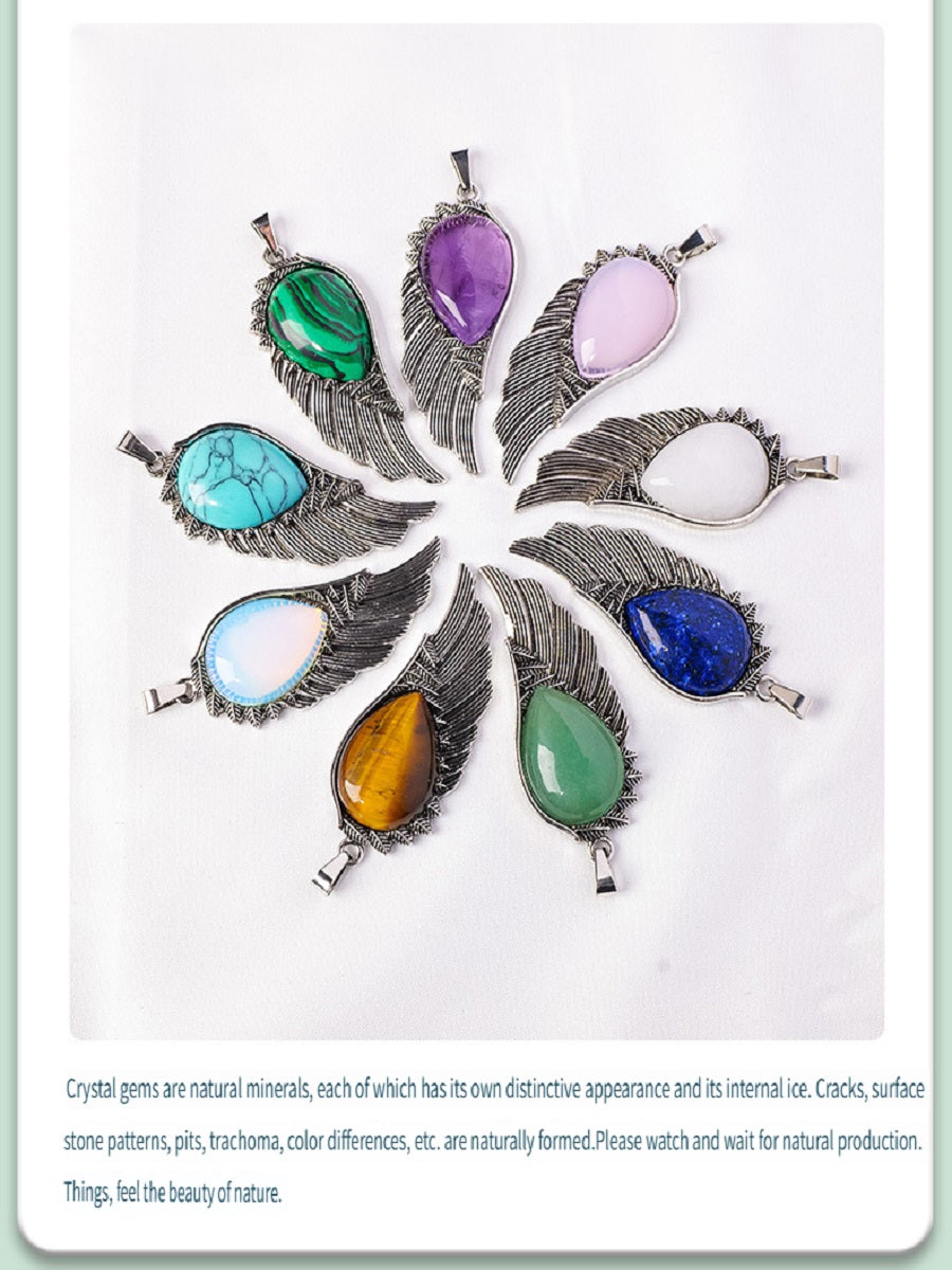 RYS Natural crystal gemstone rough Angel Wing Pendant necklace, retro crystal crafts